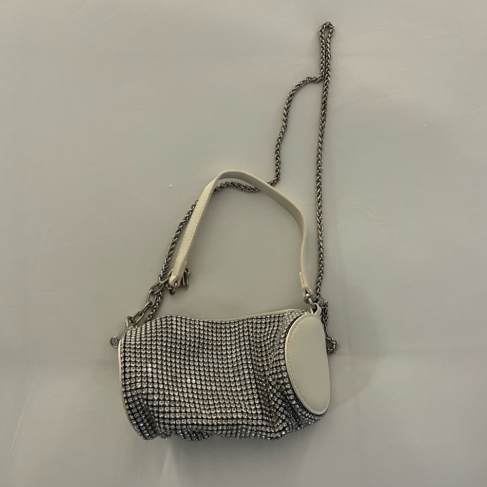 White Rhinestone Barrel Bag